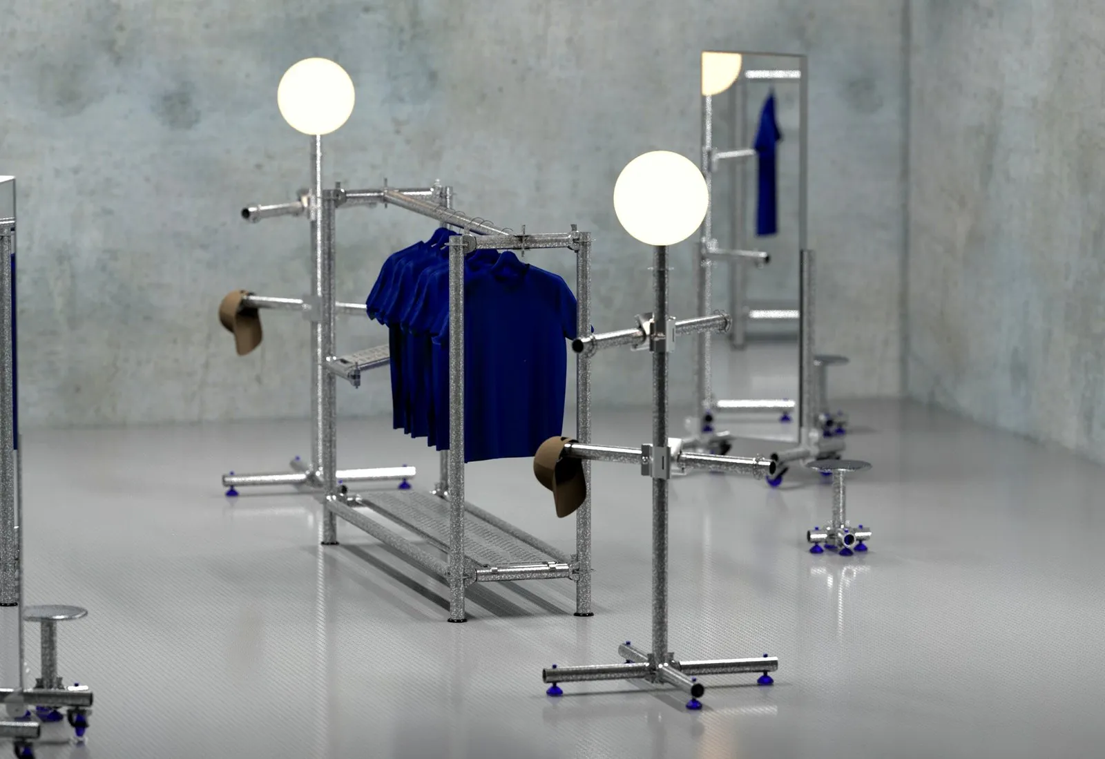 Showroom Échafo, vue d'ensemble des quatre modules